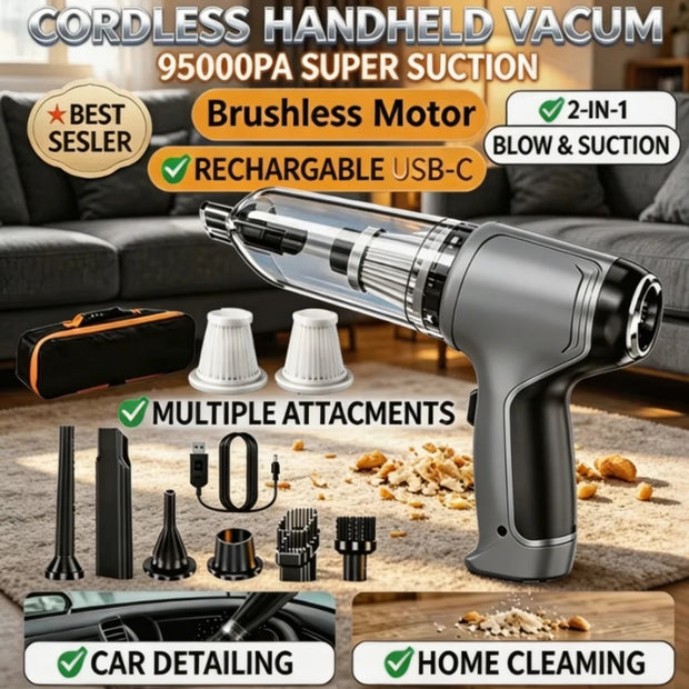 TurboVac Pro — 95,000Pa Cordless Car Vacuum Cleaner